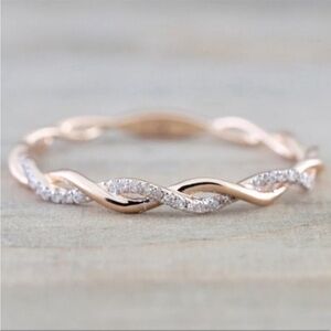 NEW‎ 14k Rose Gold-Plated S925 Simulated Diamond Eternity Twist Ring, Size 7.5